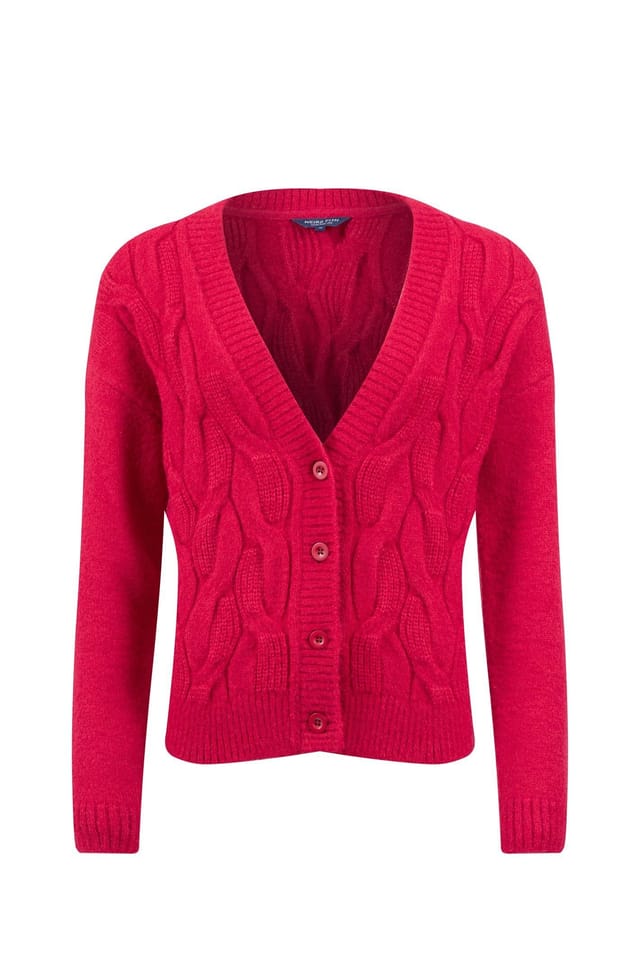 Weird Fish Weird Fish Women's Rhona Super Soft Cable Knit Cardigan in Red - 2