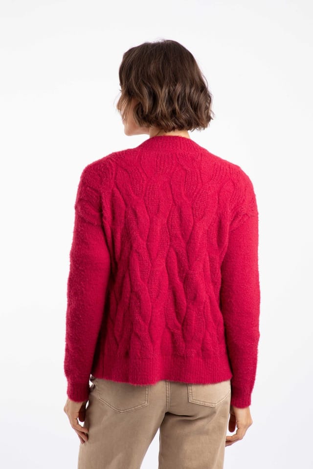 Weird Fish Weird Fish Women's Rhona Super Soft Cable Knit Cardigan in Red - 3