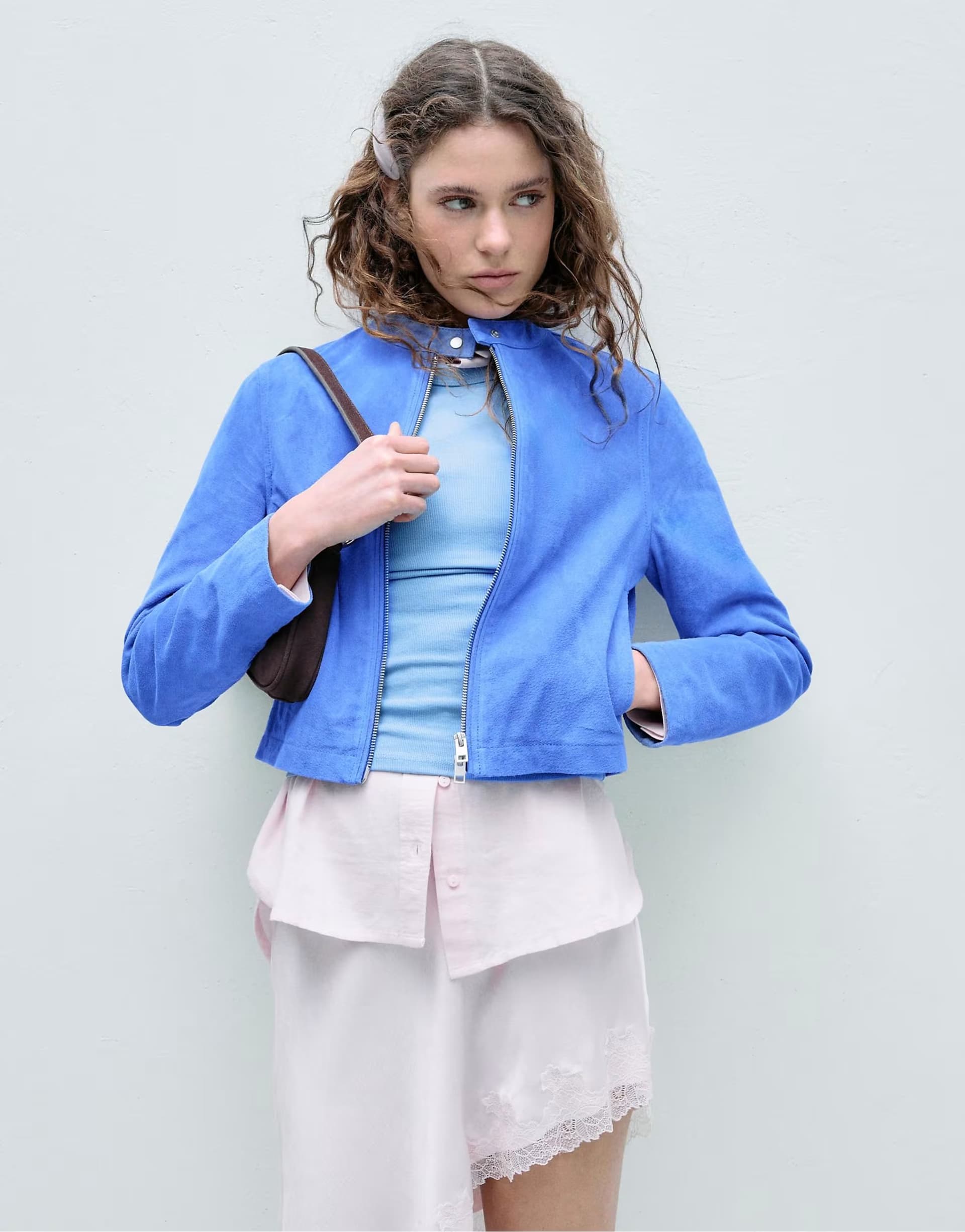 ASOS Stradivarius 100% leather biker jacket in royal blue