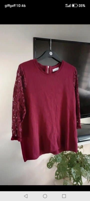 Per Una Ladies per una m&s size 14 Berry burgundy  lace crochet sleeve knitted jumper