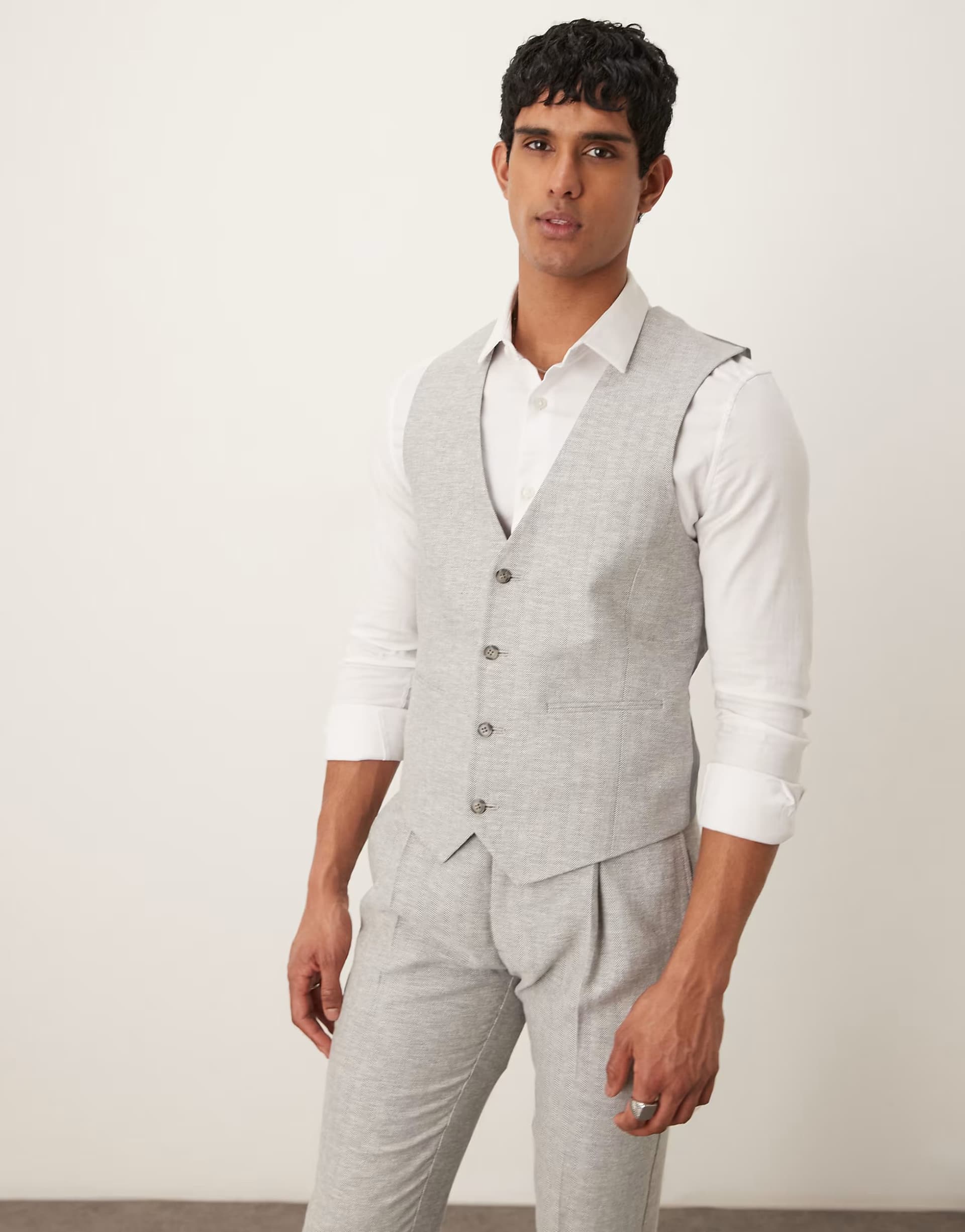 ASOS ASOS Grey Herringbone Linen Cotton Vest