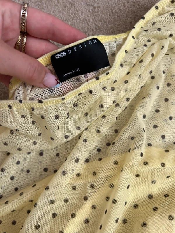 ASOS Design Pretty yellow polka dot going out top