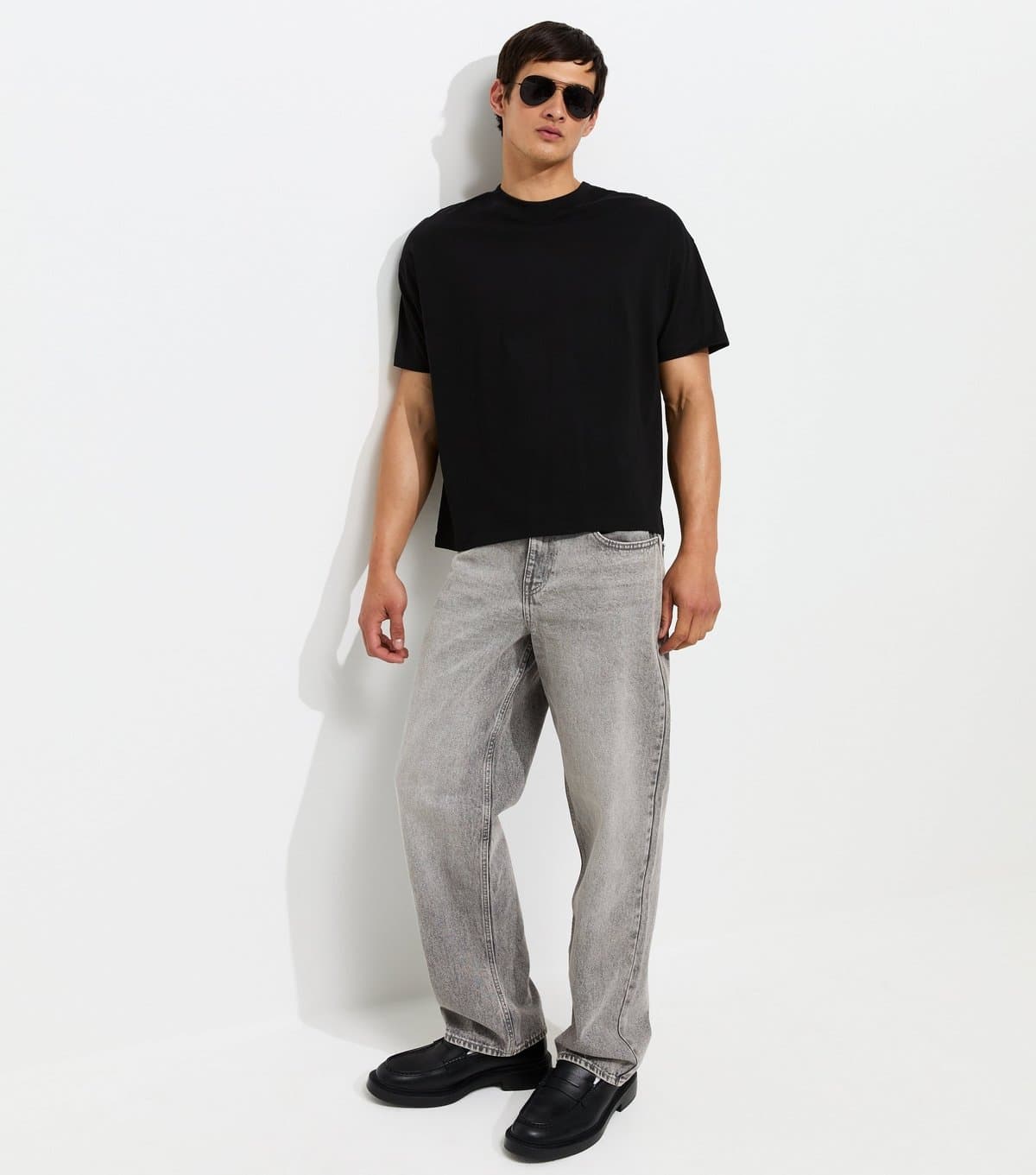 New Look Men's Light Grey Cotton Baggy Fit Jeans New Look