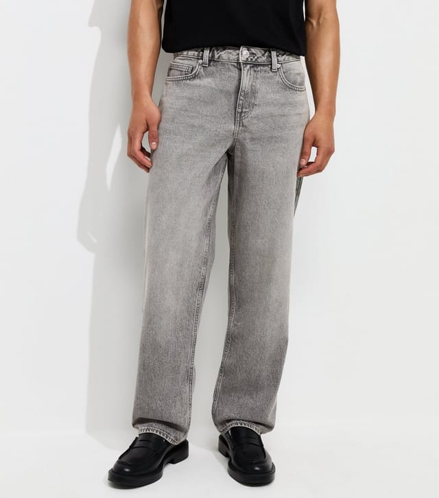 New Look Men's Light Grey Cotton Baggy Fit Jeans New Look - 3