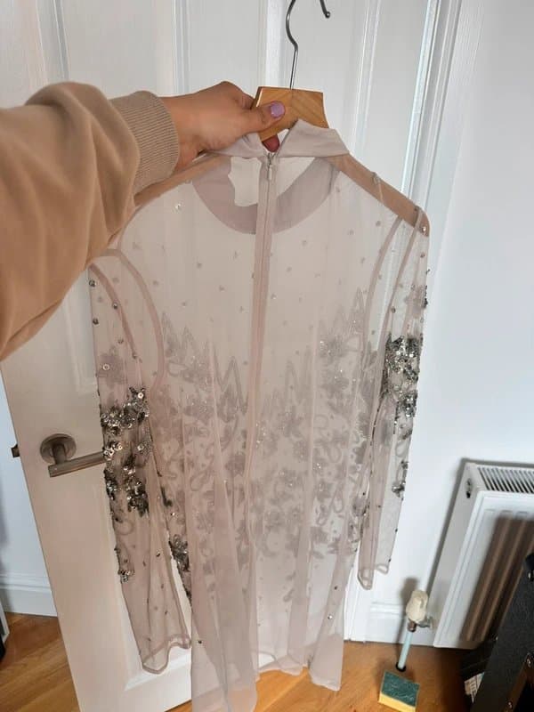 Zara Asos luxe embellished nude pink silver evening party cocktail dress