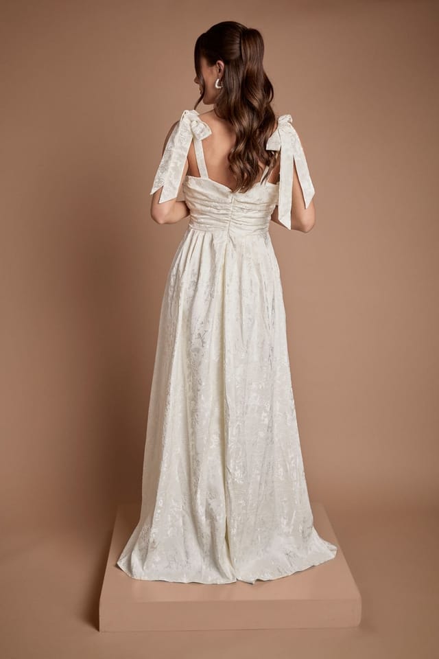 Coast Coast Women's Sleeveless Tie Shoulder Jacquard Maxi Wedding Dress in Ivory - 3