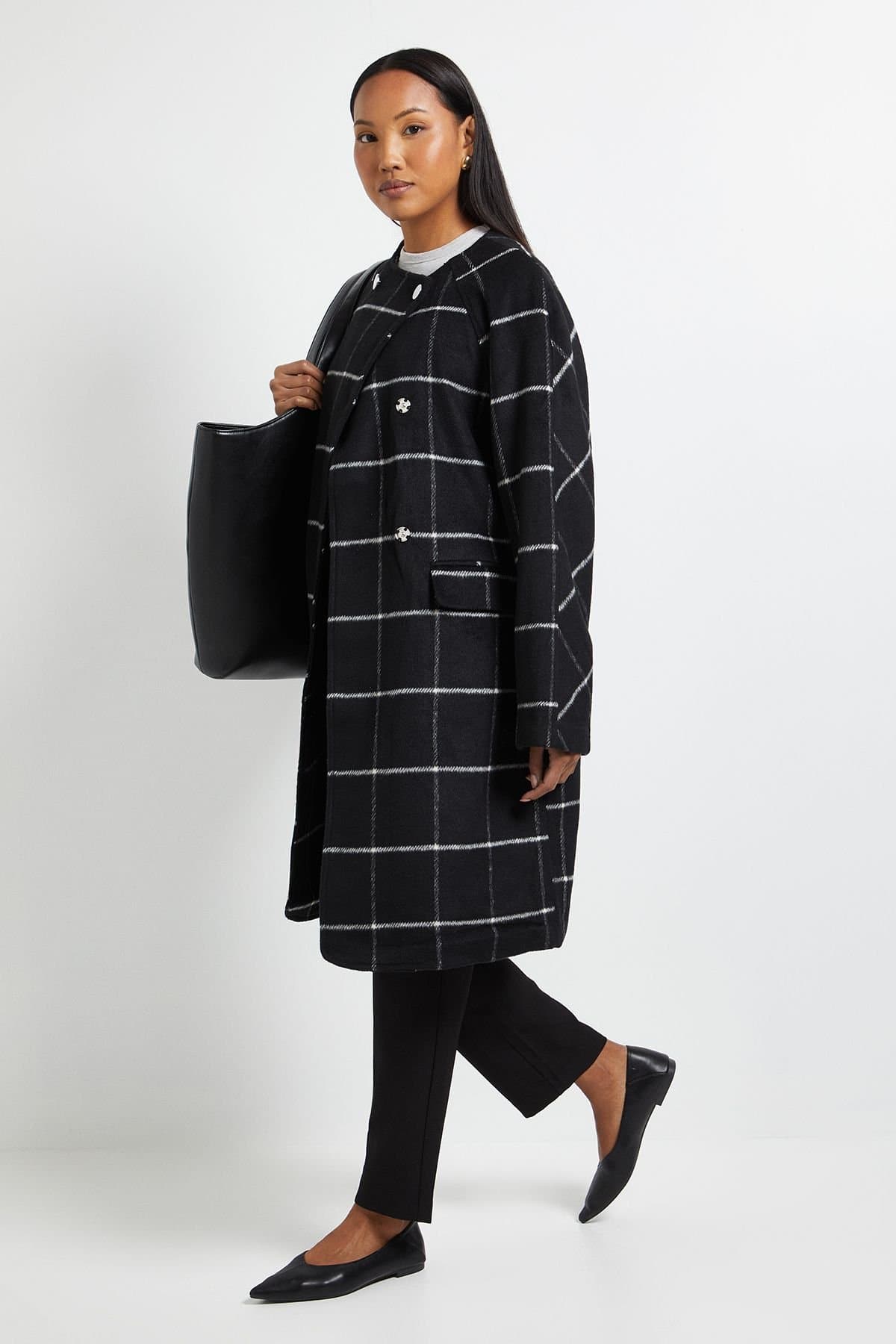 Wallis Wallis Women's Principles by Check Wrap Button Coat