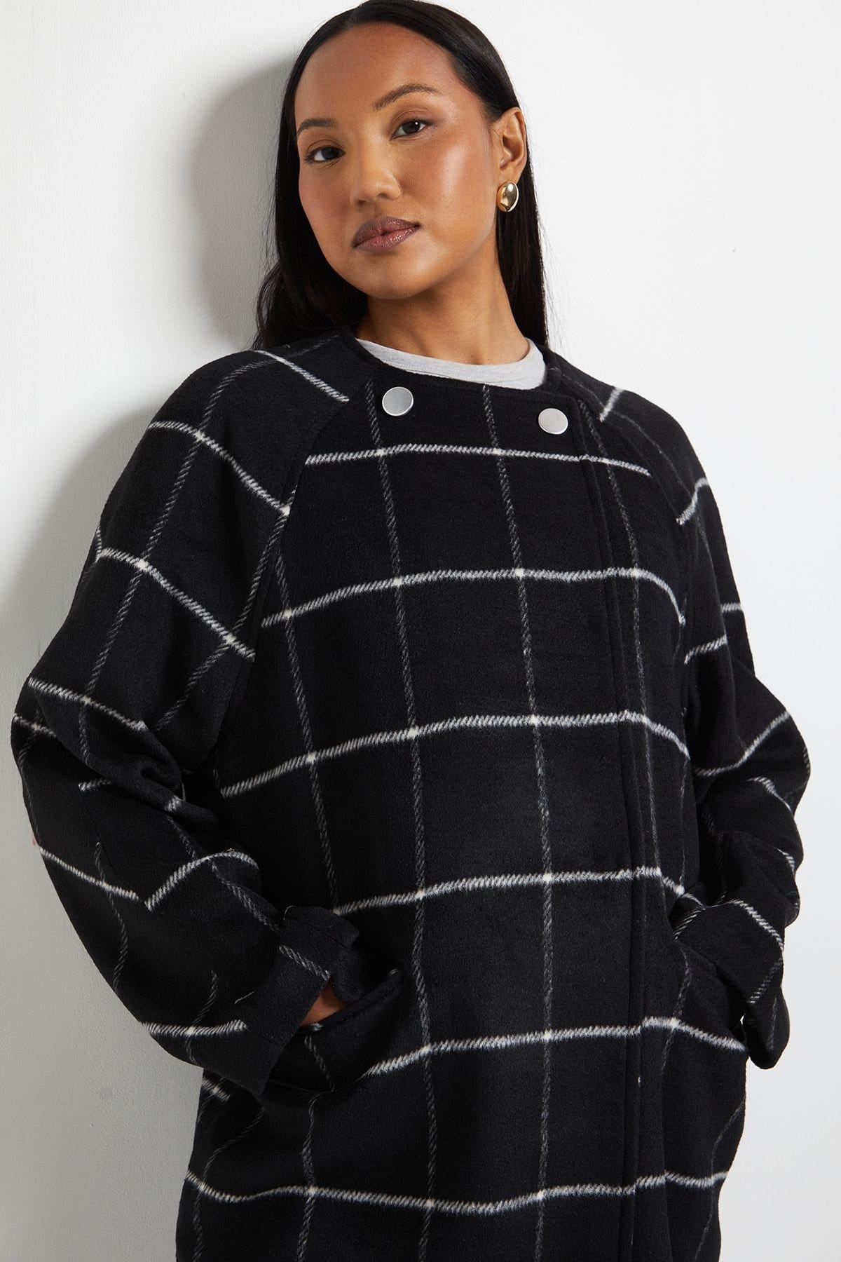 Wallis Wallis Women's Principles by Check Wrap Button Coat - 4