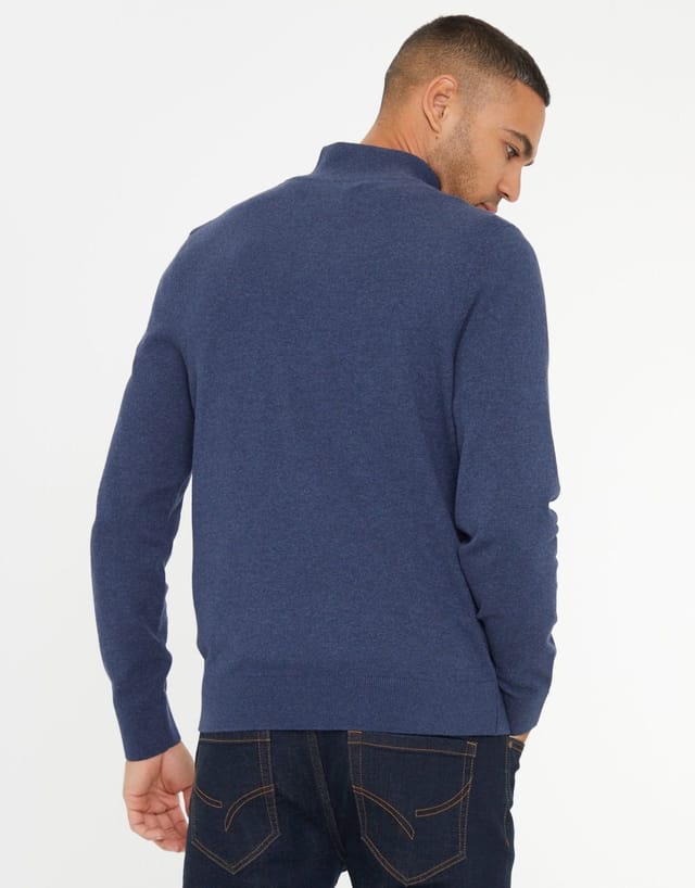 Threadbare threadbare Men's Rib Detail Knitted Quarter Zip Jumper in Blue - 2
