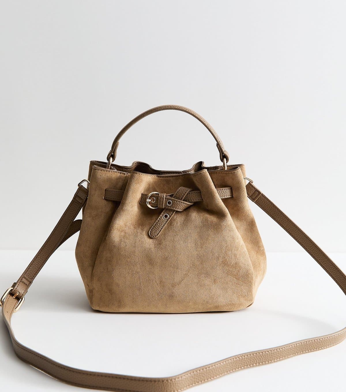 New Look Camel Faux Suede Belted Bucket Bag New Look
