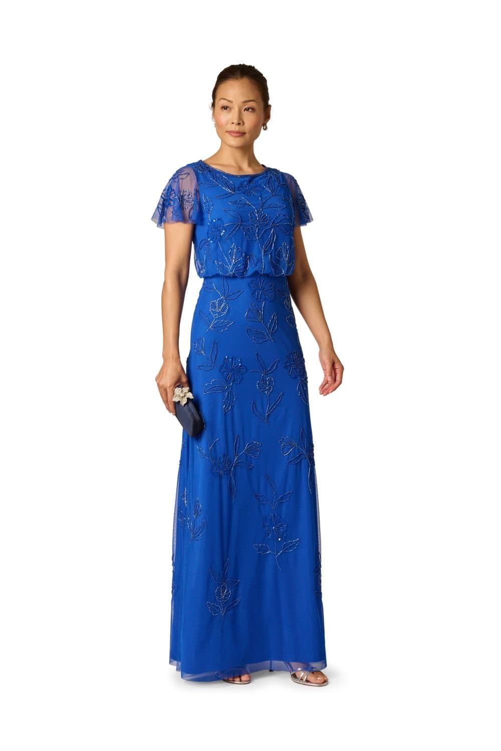 Adrianna Papell Adrianna Papell Women's Bead Blouson Long Dress in Bright Blue