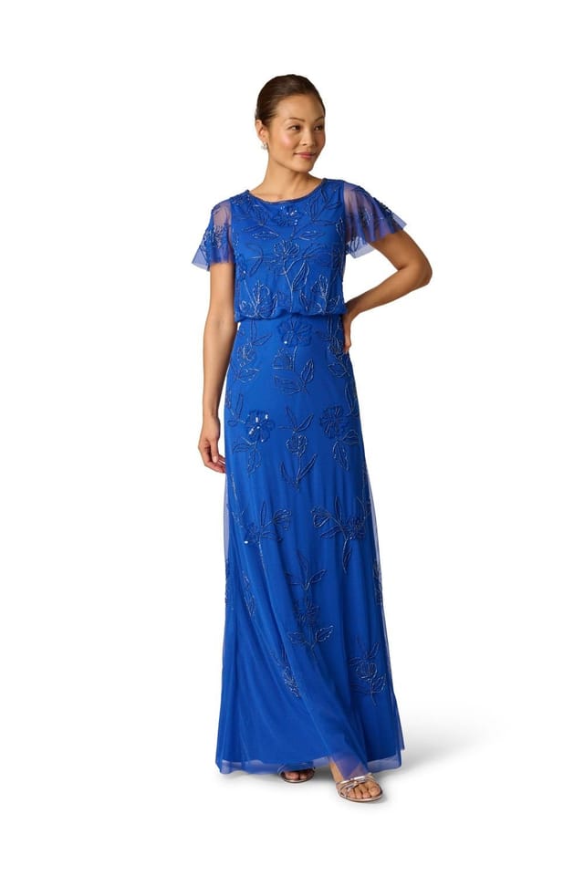 Adrianna Papell Adrianna Papell Women's Bead Blouson Long Dress in Bright Blue - 2