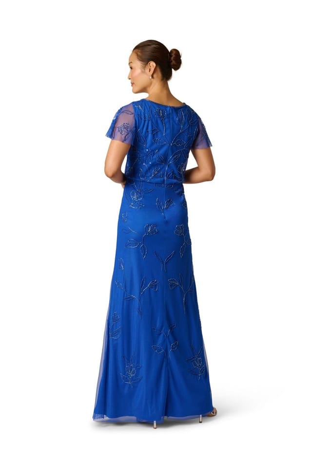 Adrianna Papell Adrianna Papell Women's Bead Blouson Long Dress in Bright Blue - 3