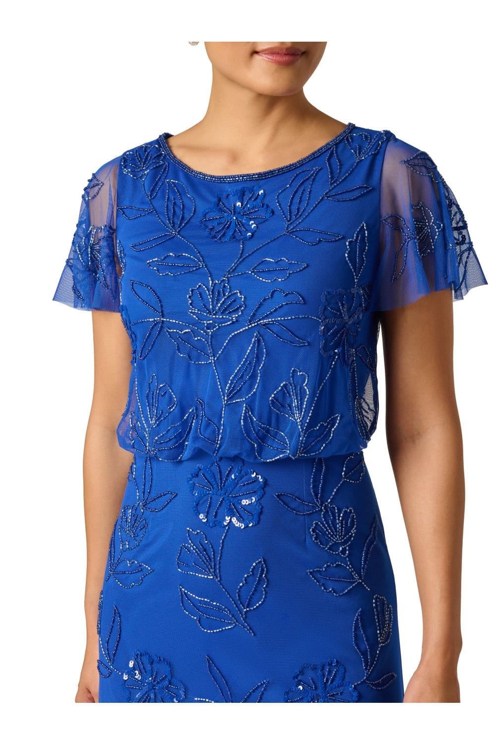 Adrianna Papell Adrianna Papell Women's Bead Blouson Long Dress in Bright Blue - 4