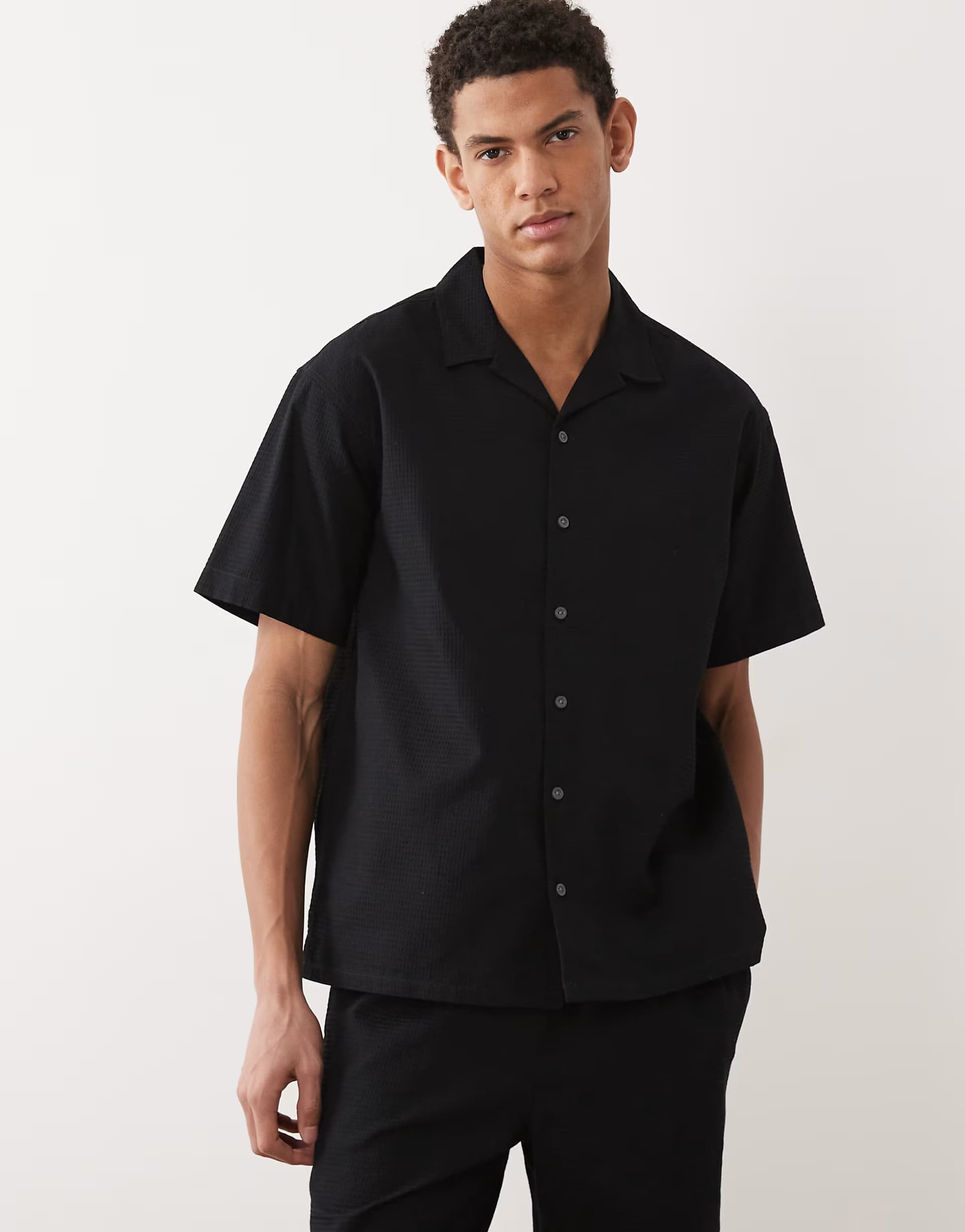 ASOS JJ Rebel co ord waffle shirt in black