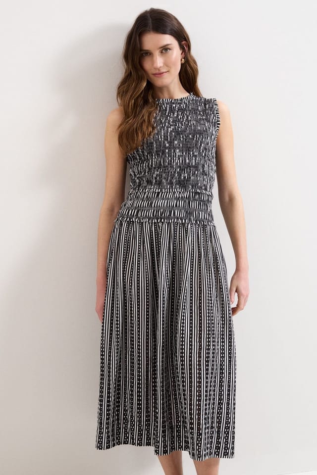 Phase Eight Phase Eight Women's Chiara Smocked Stripe Midi Dress in Black - 3