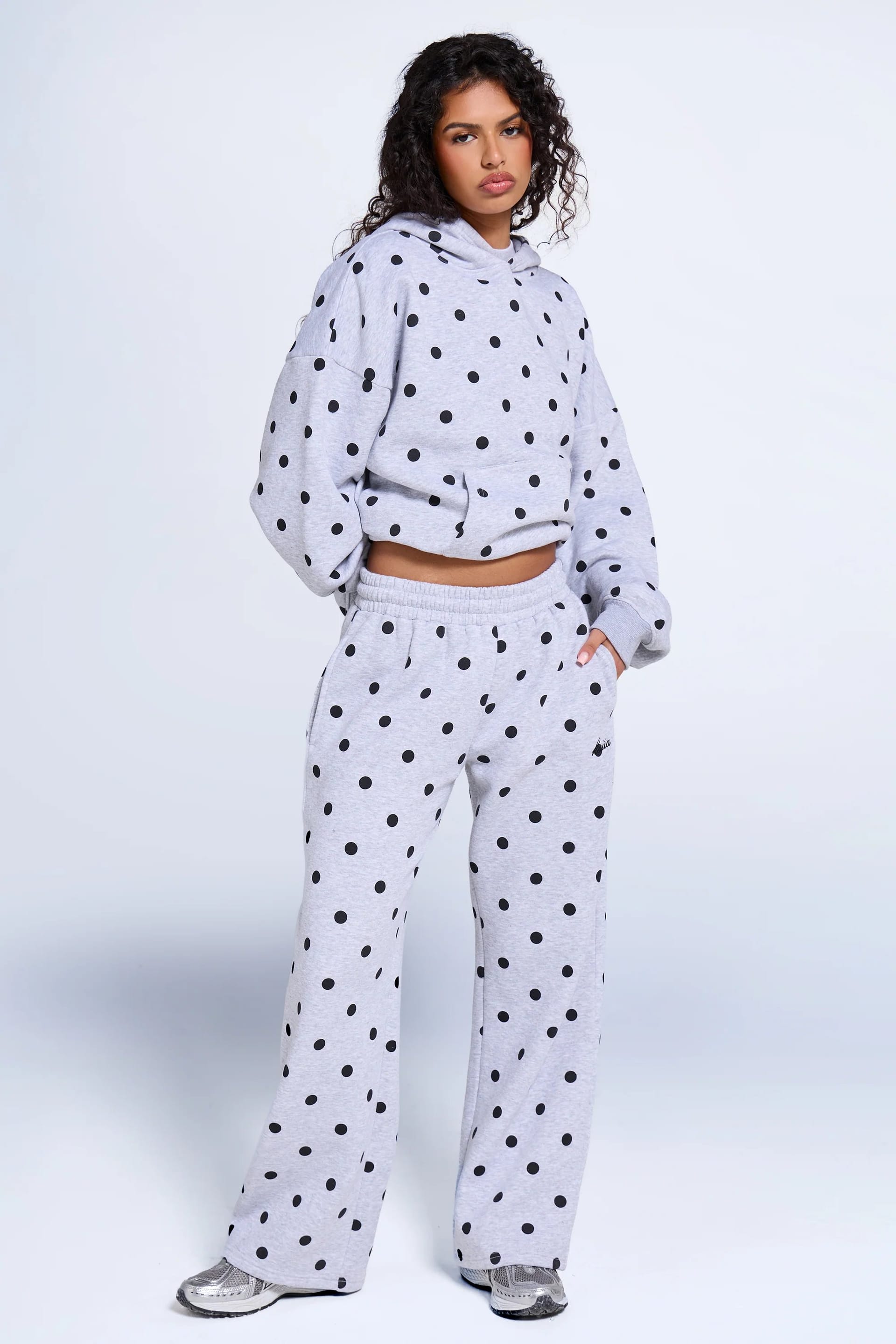 Kaiia Grey Marl Polka Dot Wide Leg Joggers