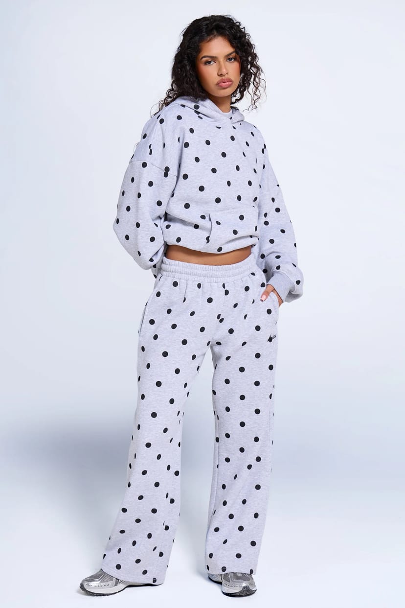 Kaiia Kaiia Polka Dot Wide Leg Joggers Grey Marl & Black - 1
