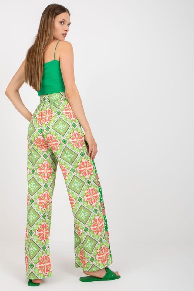 Love Lace Love Lace Women's High Waist Wide Leg Elastic Waist Trousers in Green - 3