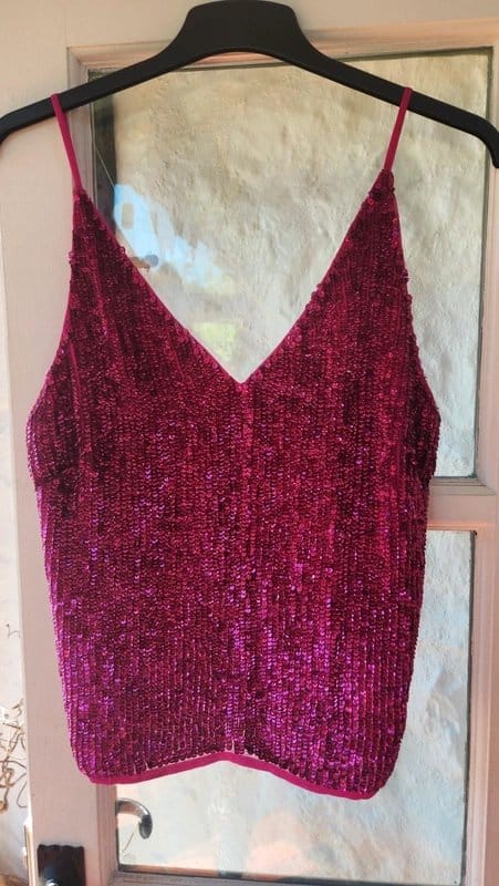 Asos Sequin Camisole In Fuchsia Pink
