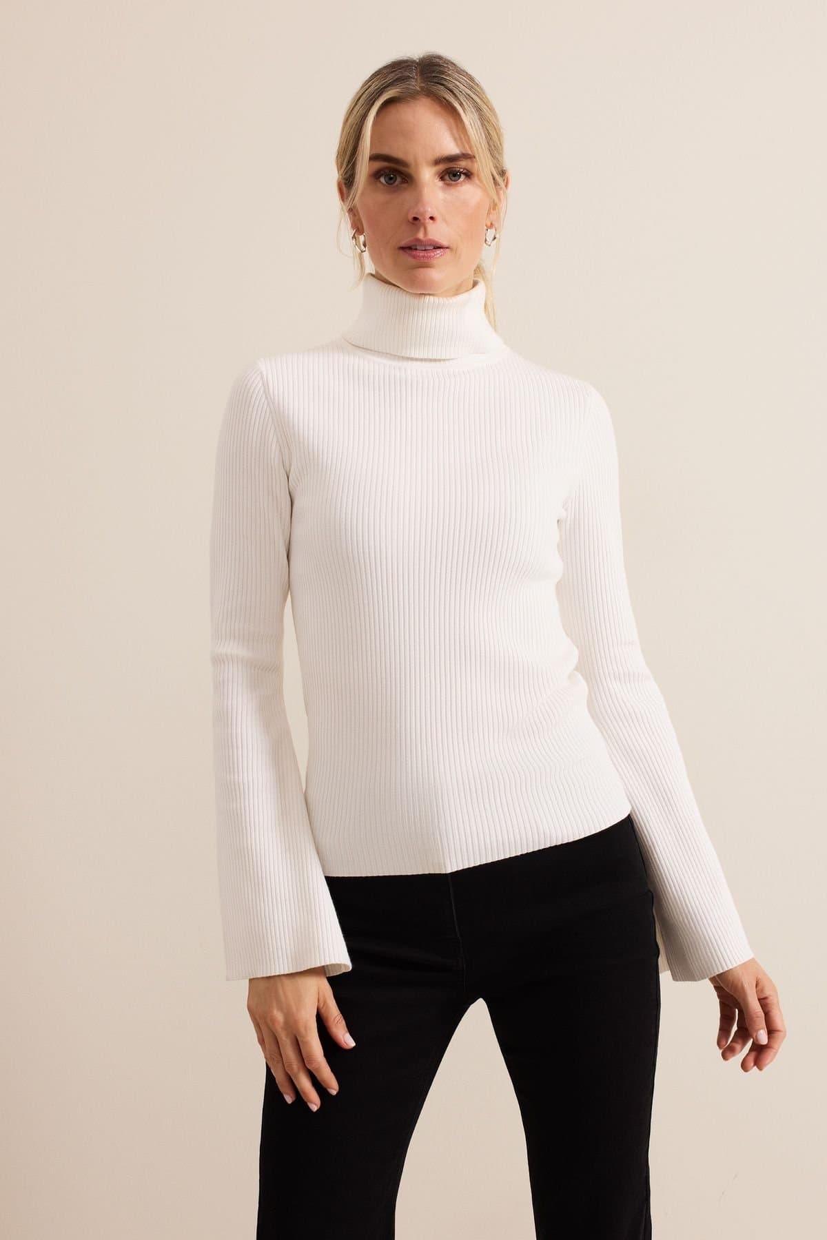 Phase Eight Phase Eight Off-White Ribbed Roll Neck Top