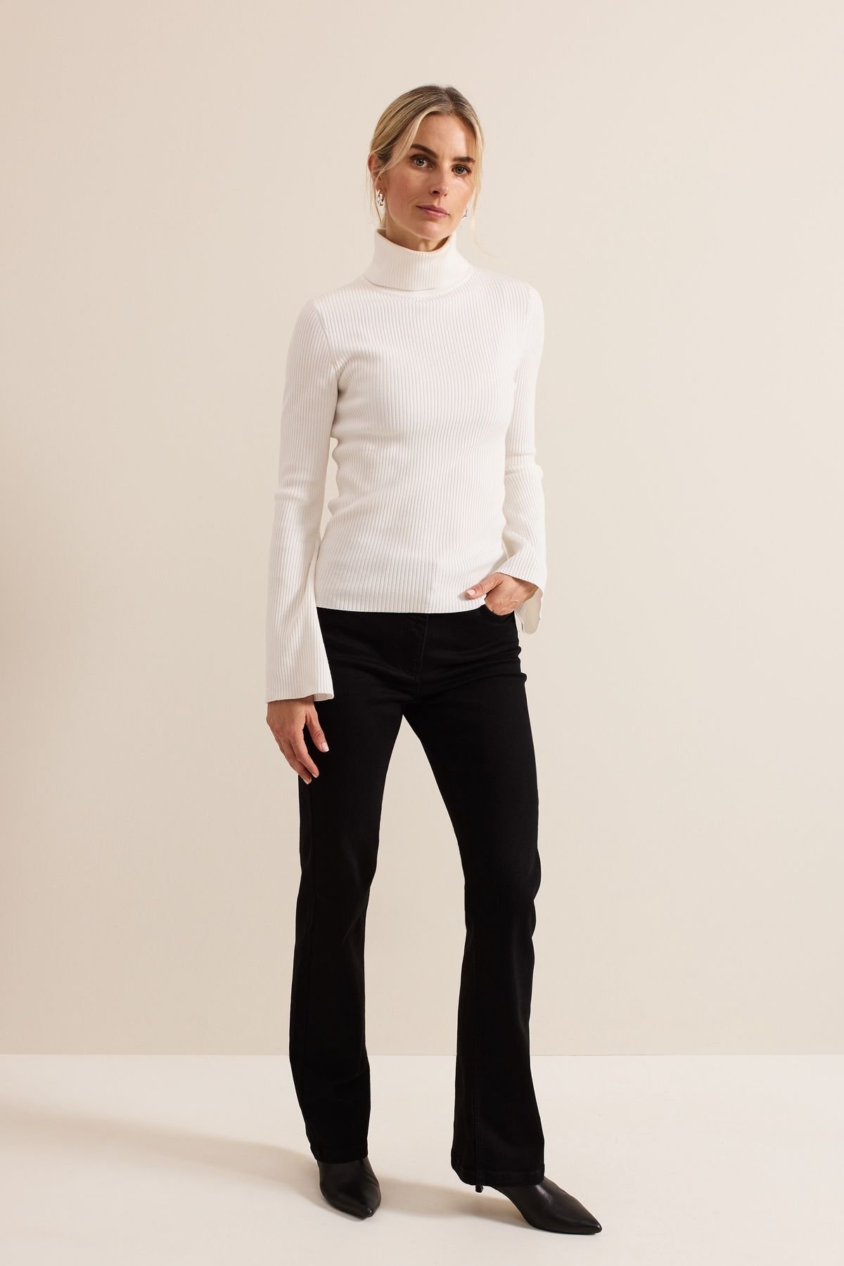 Phase Eight Phase Eight Women's Fran Fluted Sleeve Ribbed Roll Neck in Off-White - 3