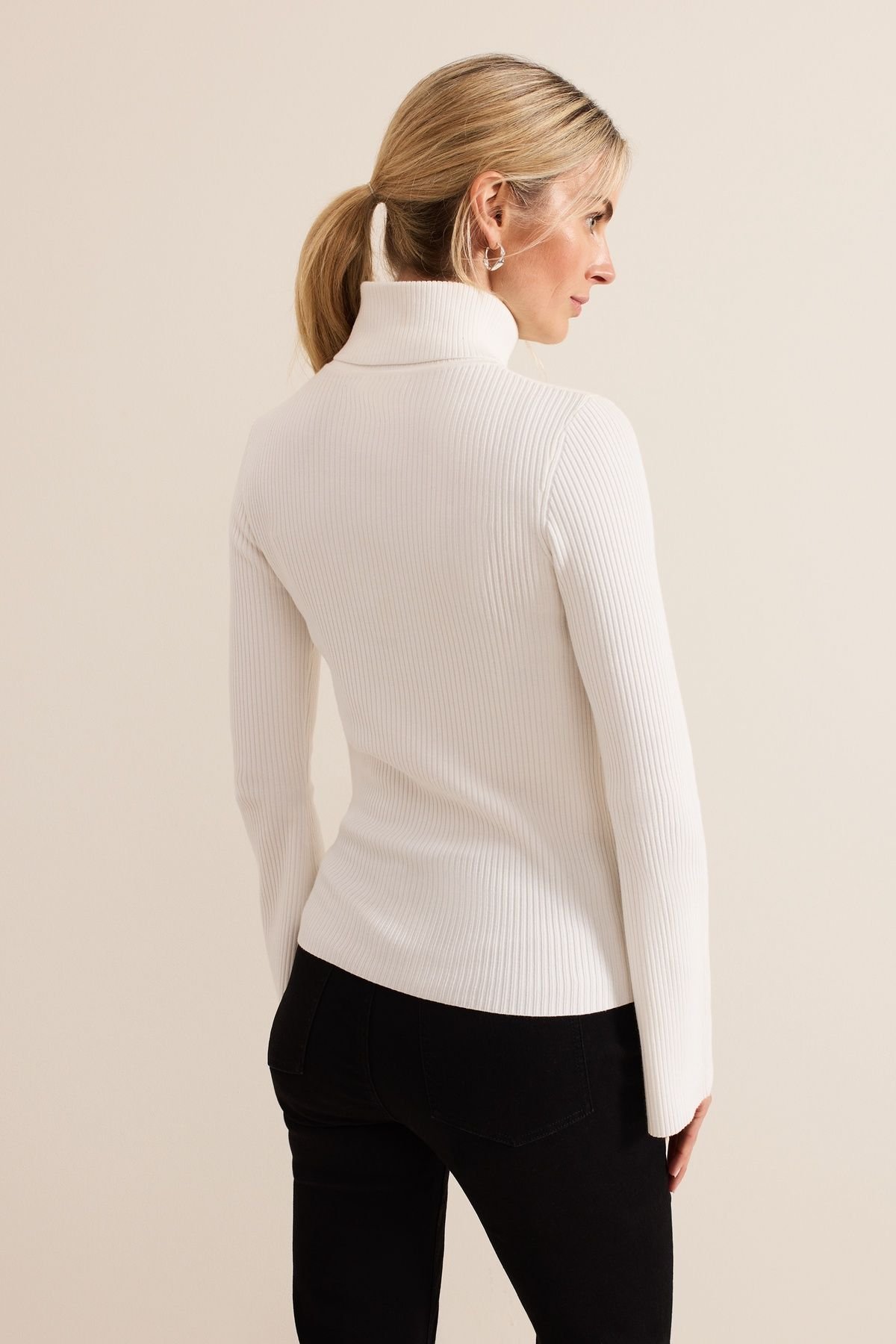 Phase Eight Phase Eight Women's Fran Fluted Sleeve Ribbed Roll Neck in Off-White - 4