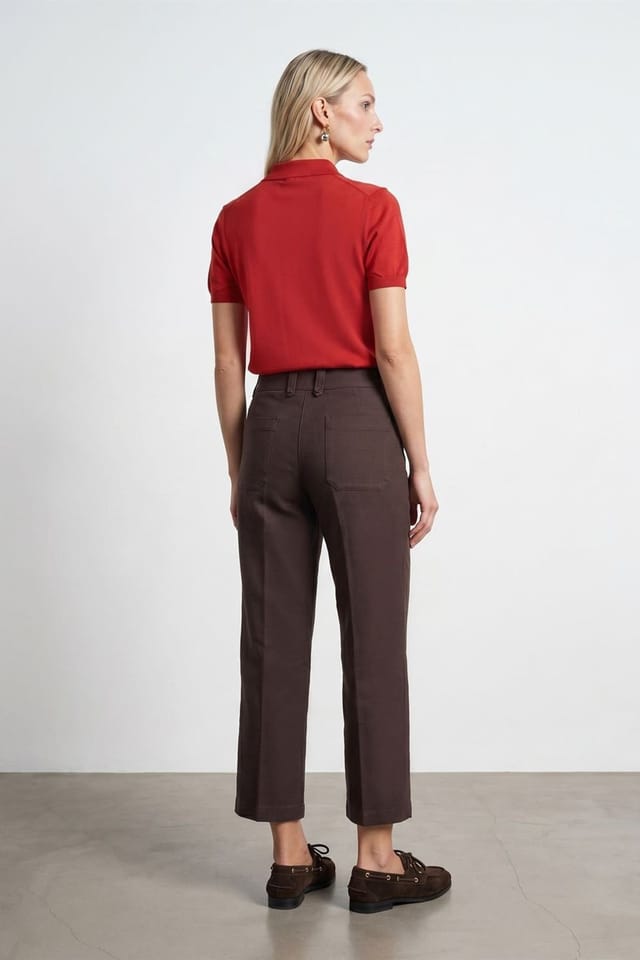 Dilvin Dilvin Women's High-Waist Cotton Poplin Capri Culottes in Chocolate - 2