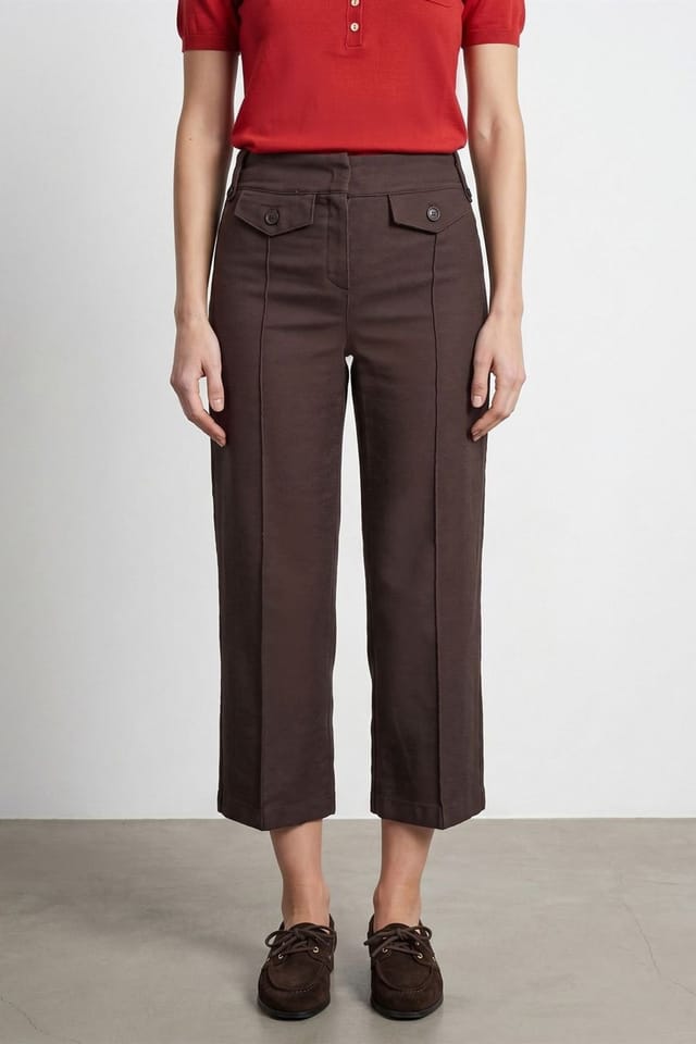 Dilvin Dilvin Women's High-Waist Cotton Poplin Capri Culottes in Chocolate - 3