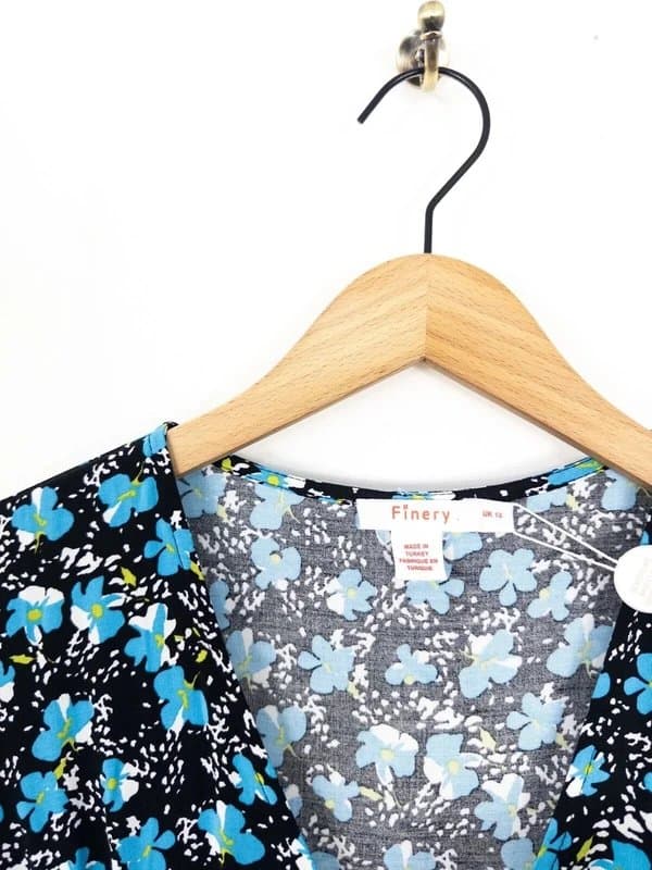 Finery Finery London Torla Button Through Midi Dress Black Blue Floral Size 12 NEW