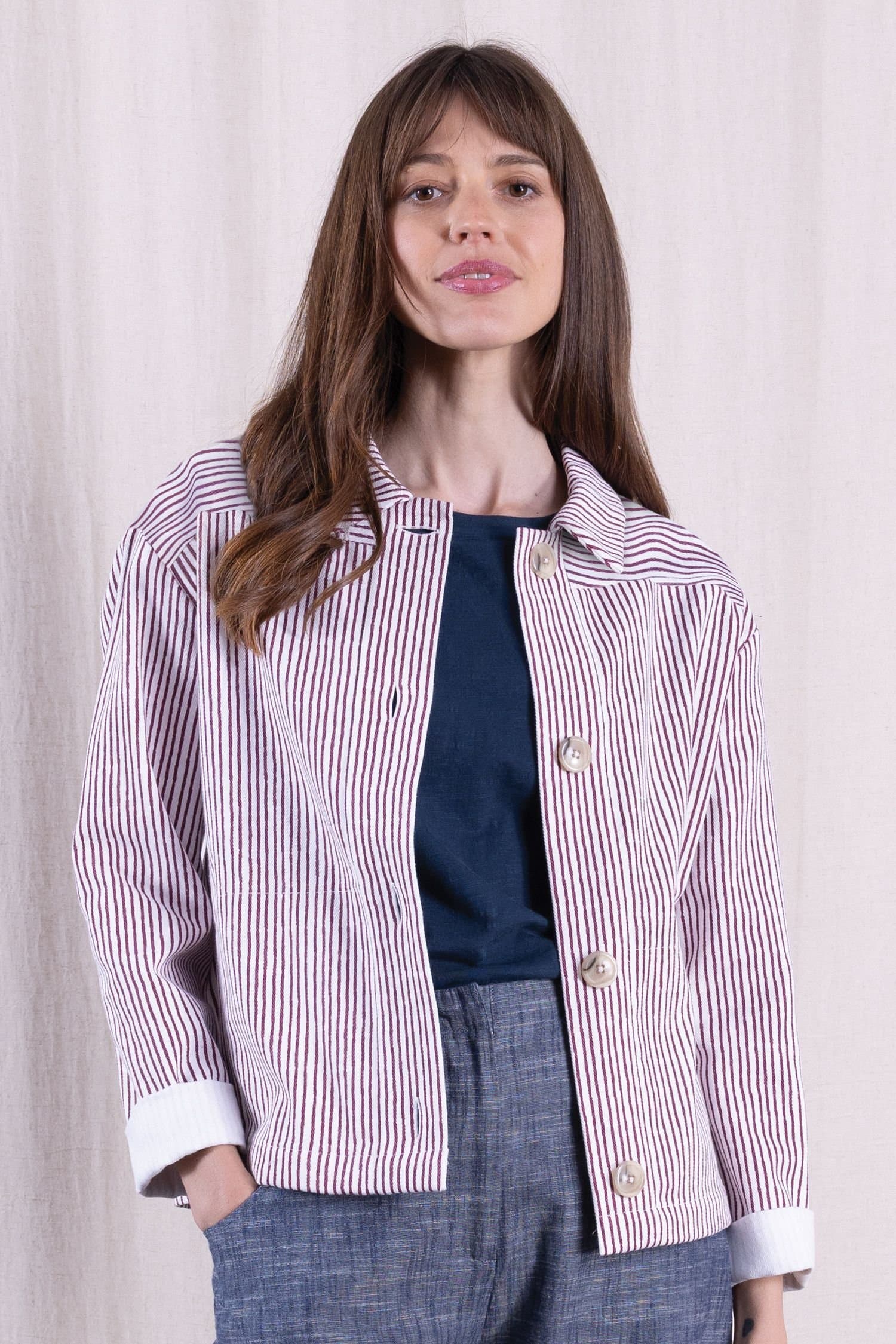 Nomads Clothing Nomads Clothing Women's Women Cotton Drill Striped Jacket in Crimson