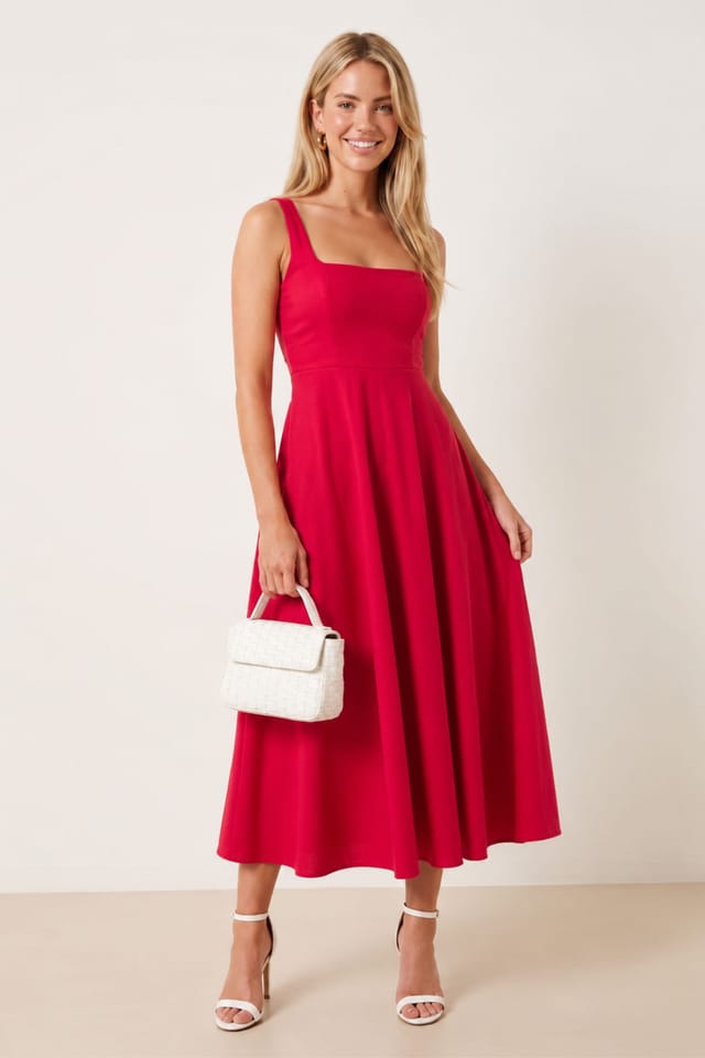 Style Cheat Style Cheat Women's Fit & Flare Red Midi Dress - 2
