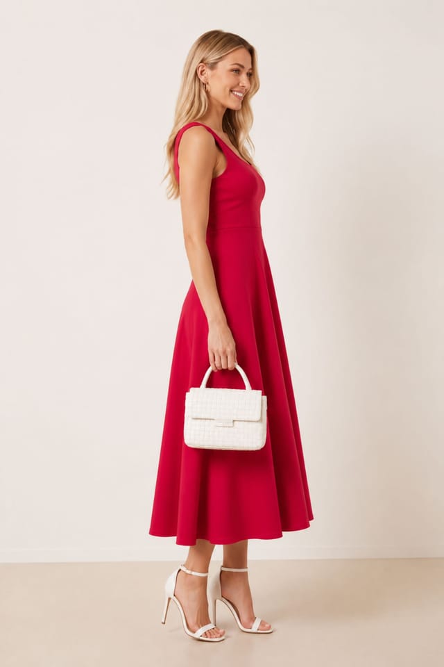 Style Cheat Style Cheat Women's Fit & Flare Red Midi Dress - 3