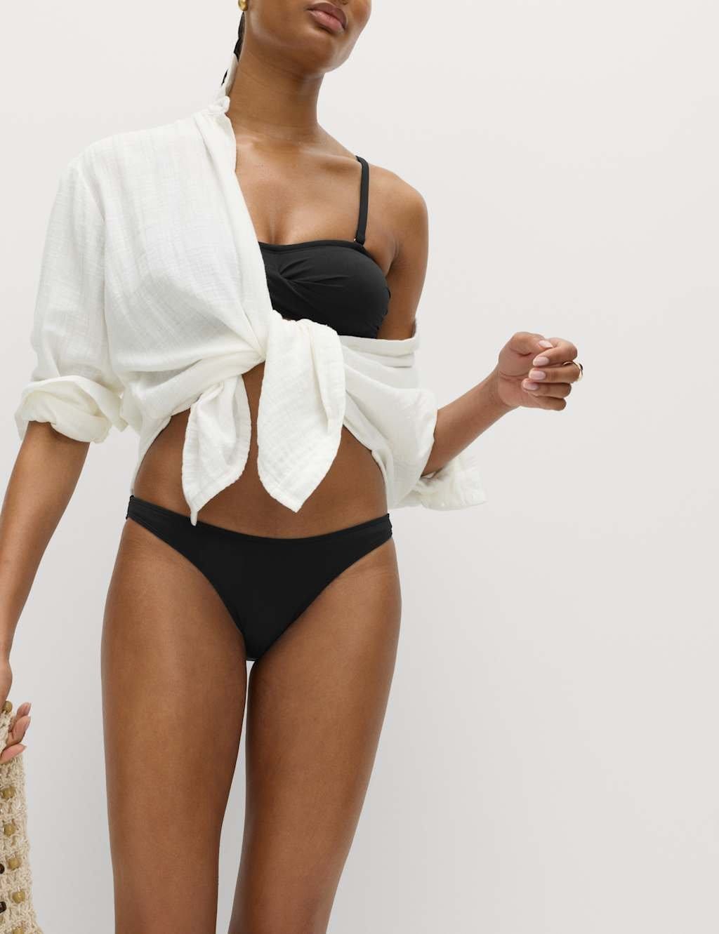 M&S High Leg Bikini Bottoms Black