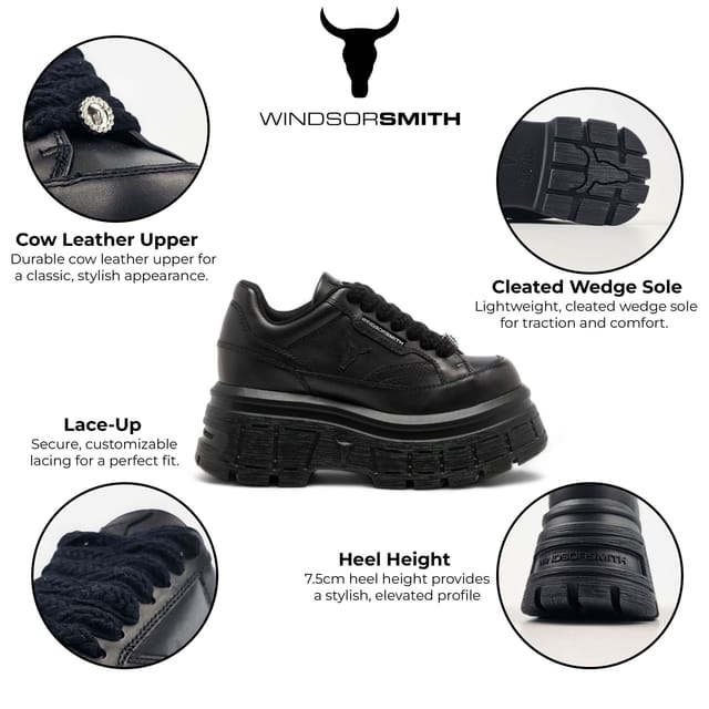 Windsor Smith Windsor Smith Women's Chunky Leather Sneakers - Swerve in Black - 2