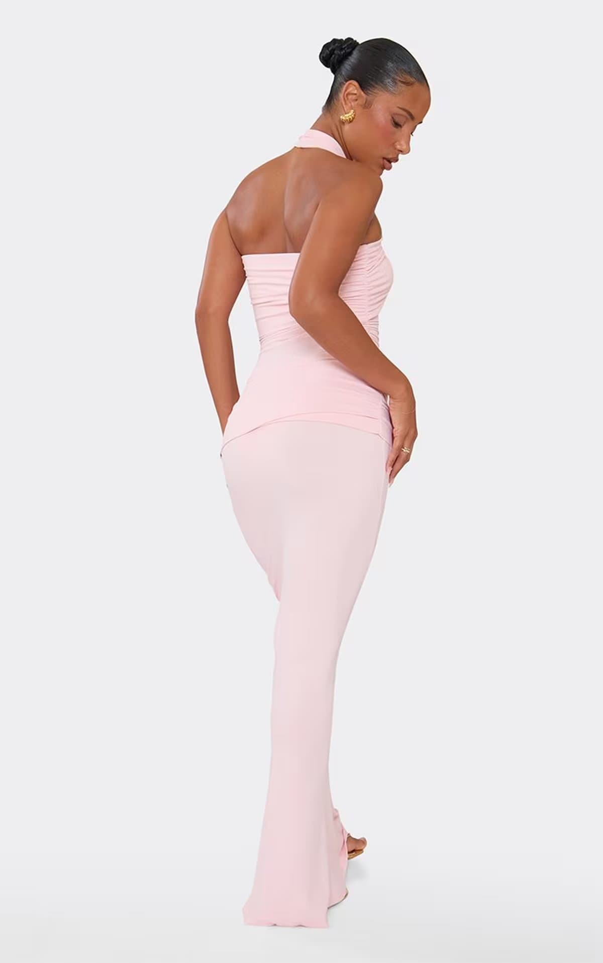EGO EGO Baby Pink Woven Midi Skirt With Fold Over Waistband
