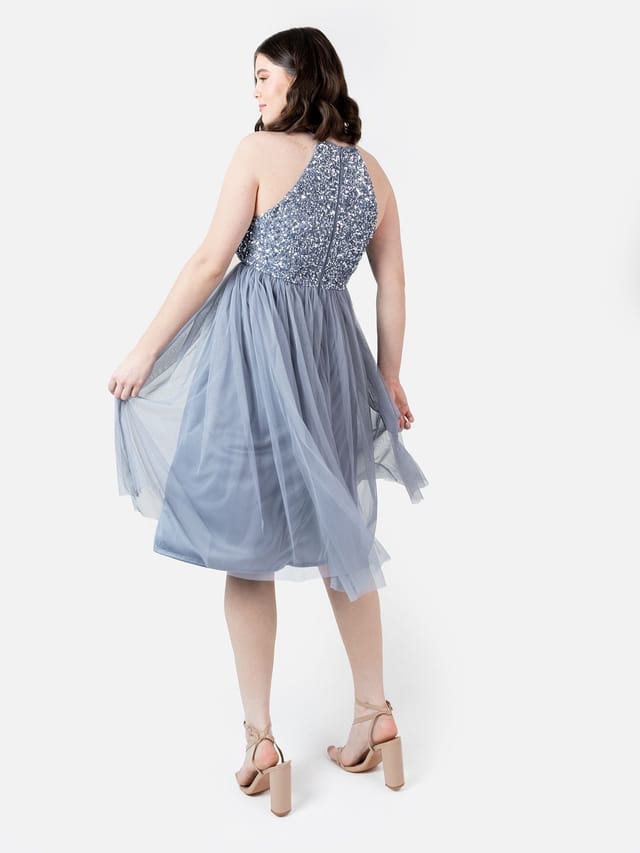Maya Deluxe Maya Deluxe Women's Embellished Halter Neck Midi Dress in Blue - 3
