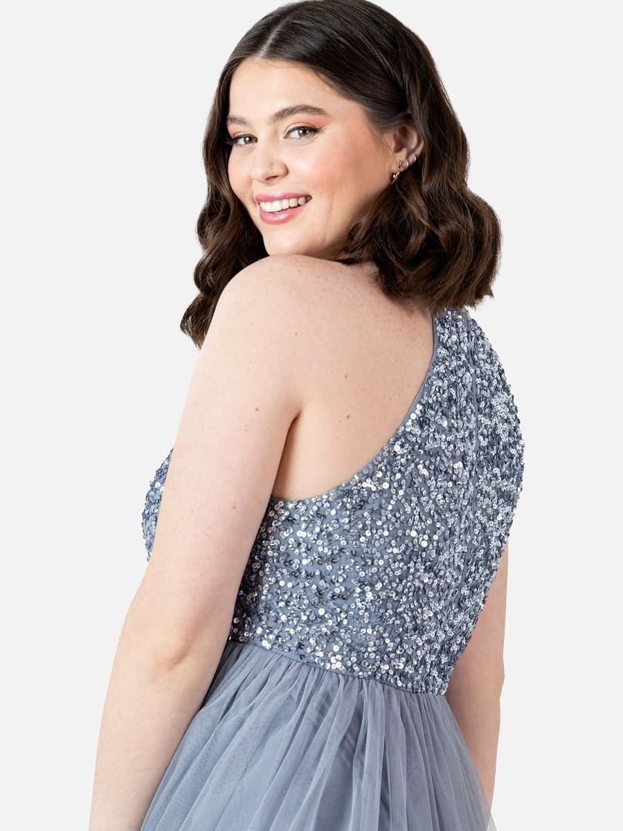 Maya Deluxe Maya Deluxe Women's Embellished Halter Neck Midi Dress in Blue - 4