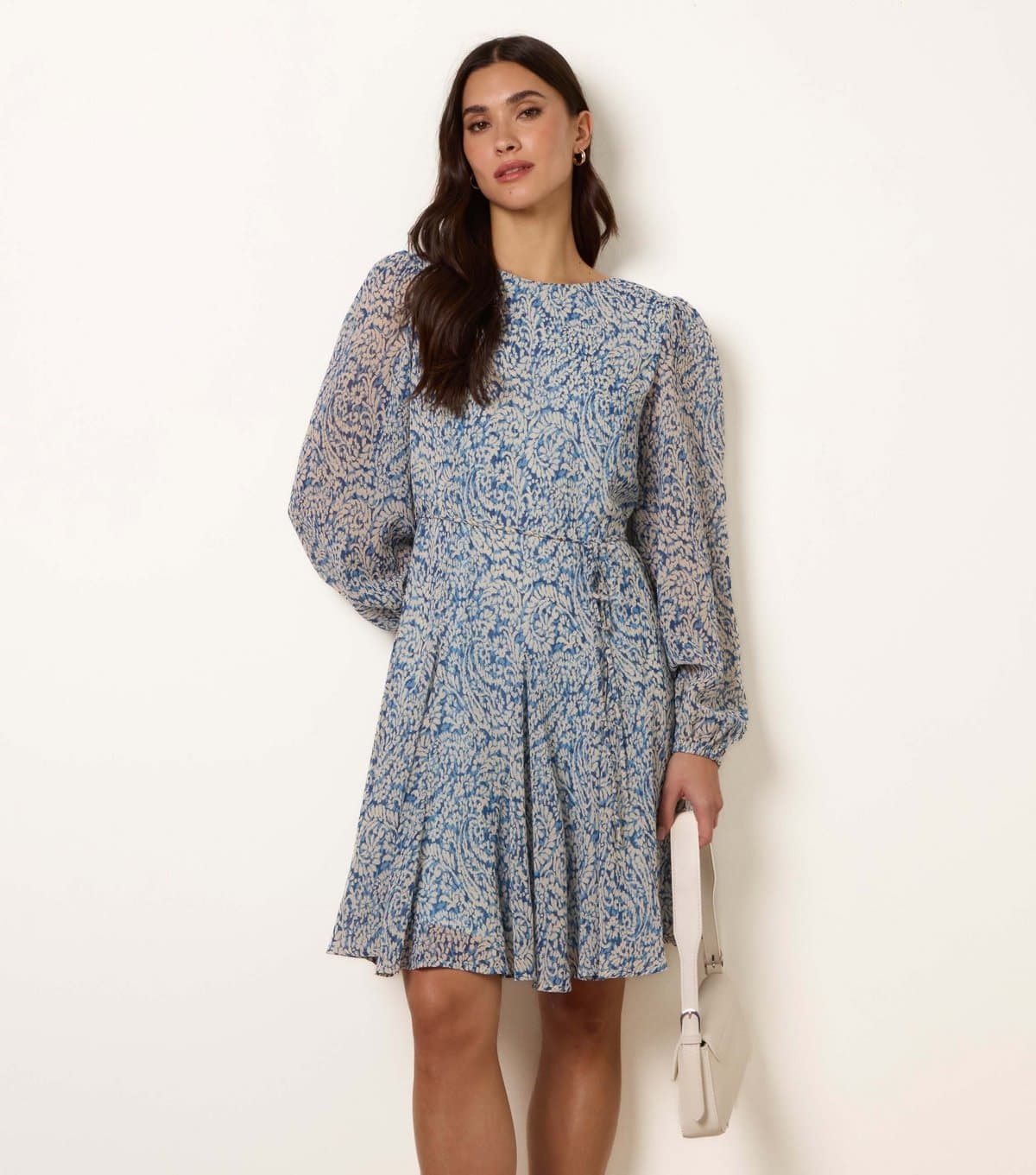 Blue Vanilla Women's Blue Self Tie Godet Dress Blue Vanilla New Look
