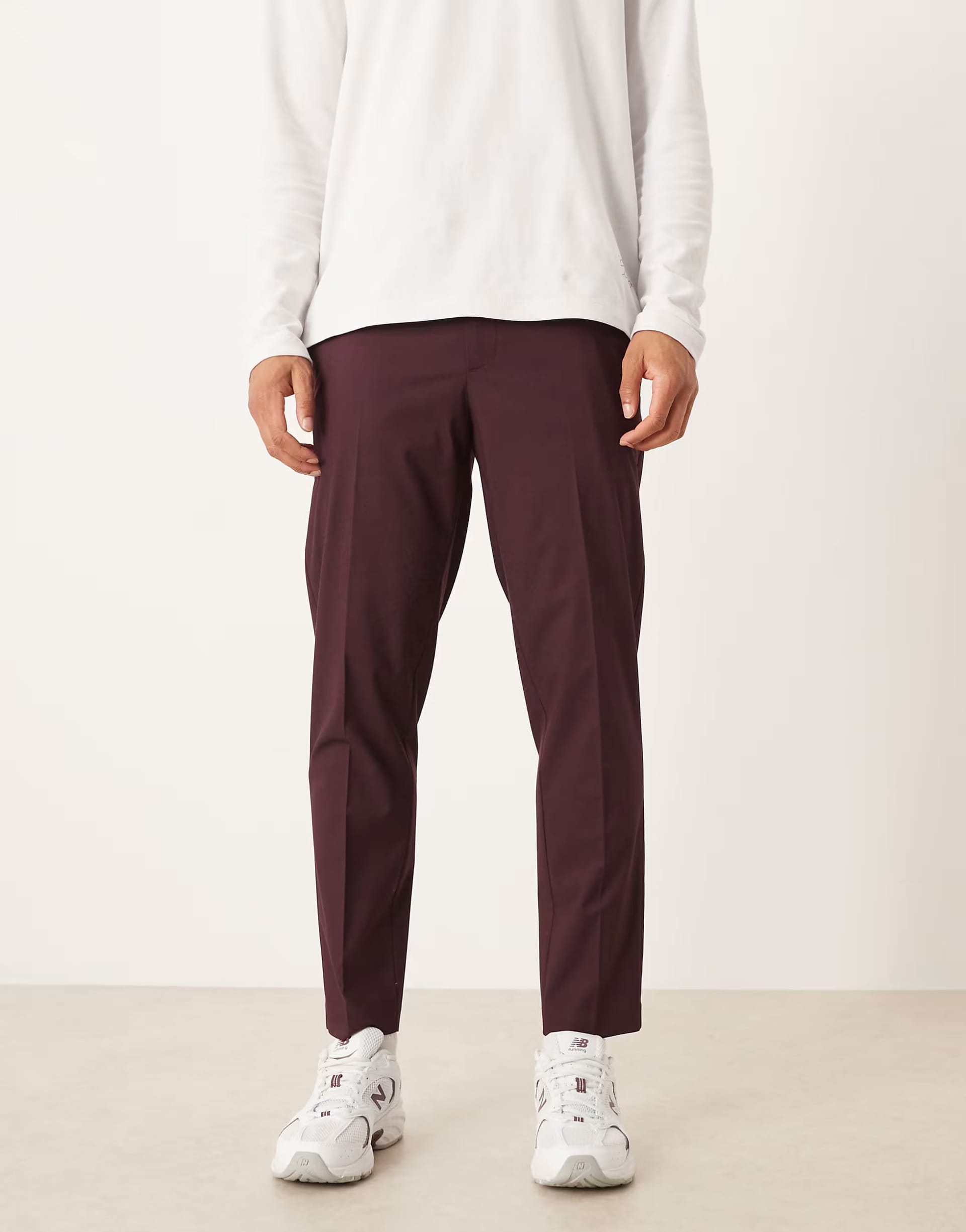 ASOS Smart Tapered Trousers In Burgundy