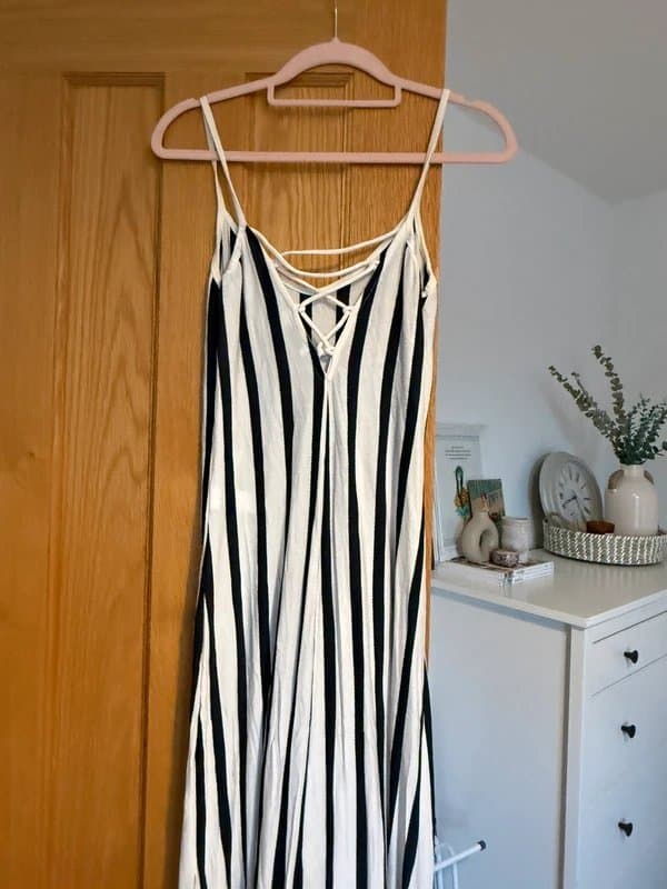 Bershka Bershka Black & White Striped Maxi Dress XS | Backless Summer Holiday Dress | Beach Boho Casual