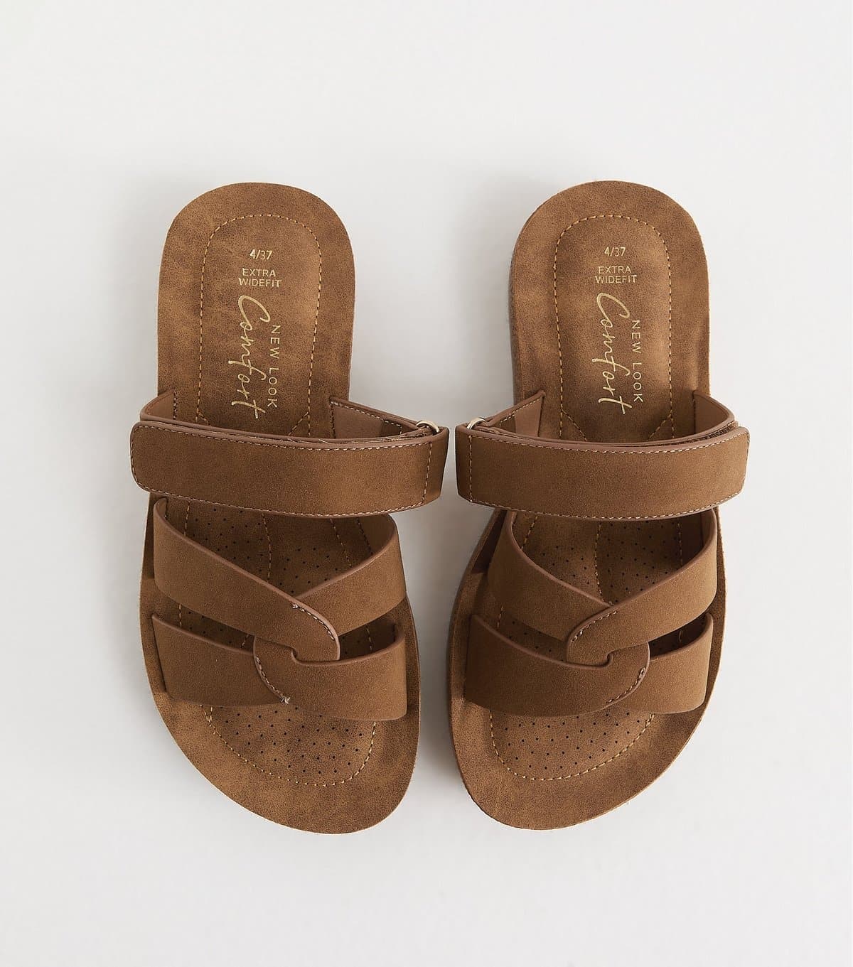 New Look Women's Extra Wide Fit Tan Faux Suede Twist Front Mule Sandals Vegan New Look