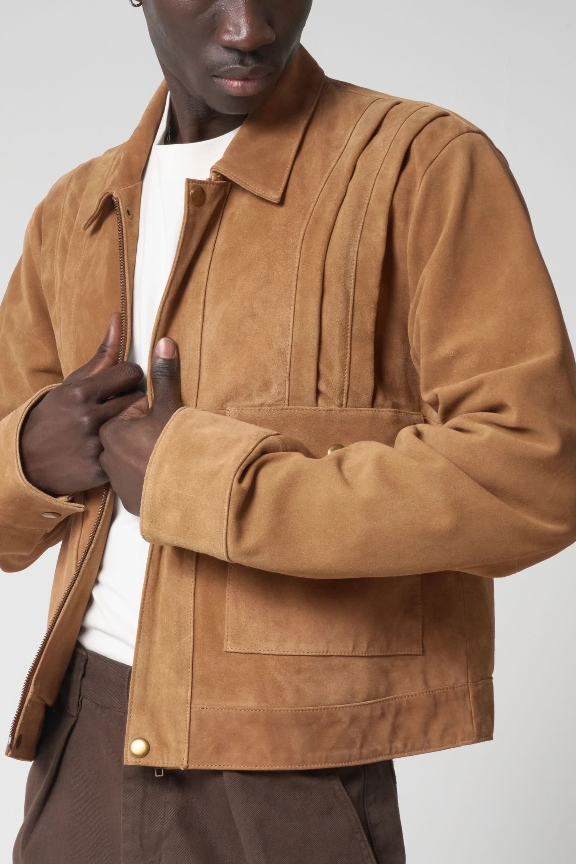 Barneys Originals Barneys Originals Men's Western Inspired Buffalo Suede Worker Jacket in Tan