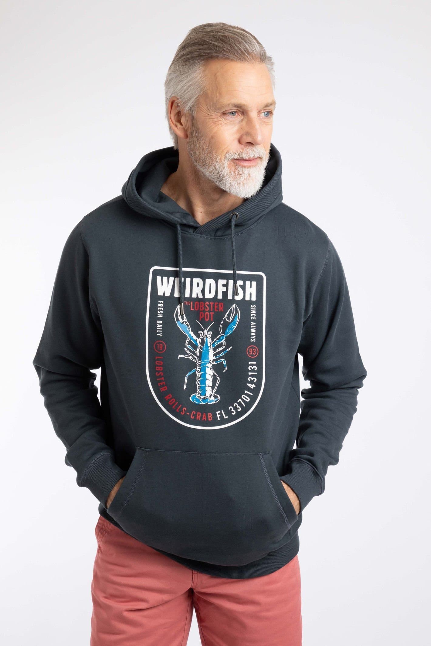 Weird Fish Weird Fish Men's Mckay Front Print Hoodie Sweatshirt in Navy