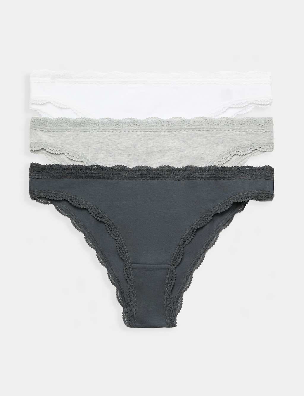 Marks & Spencer M&S 3 Pack Cotton Rich Brazilian Knickers Dark Pewter
