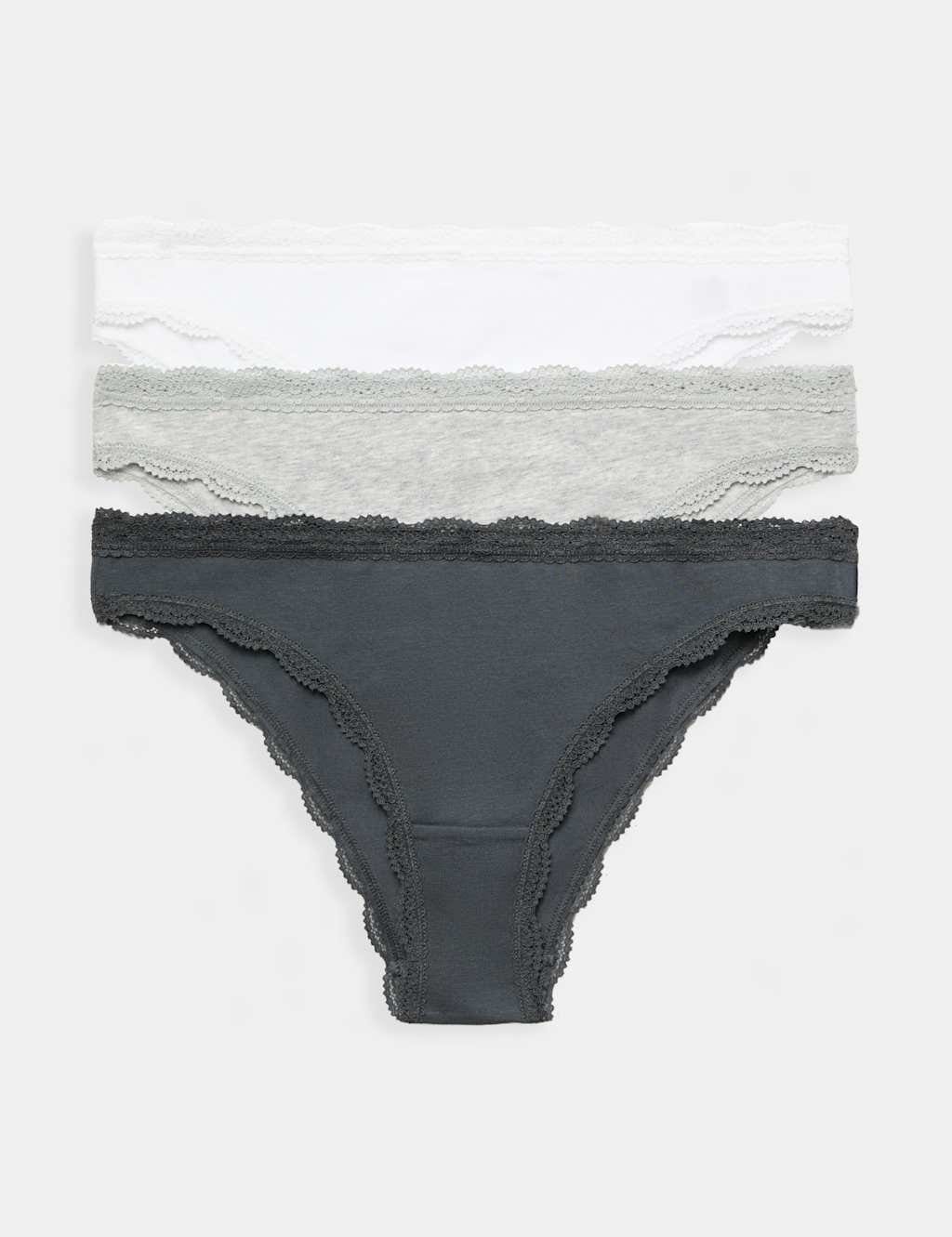 M&S 3 Pack Cotton Rich Brazilian Knickers Dark Pewter