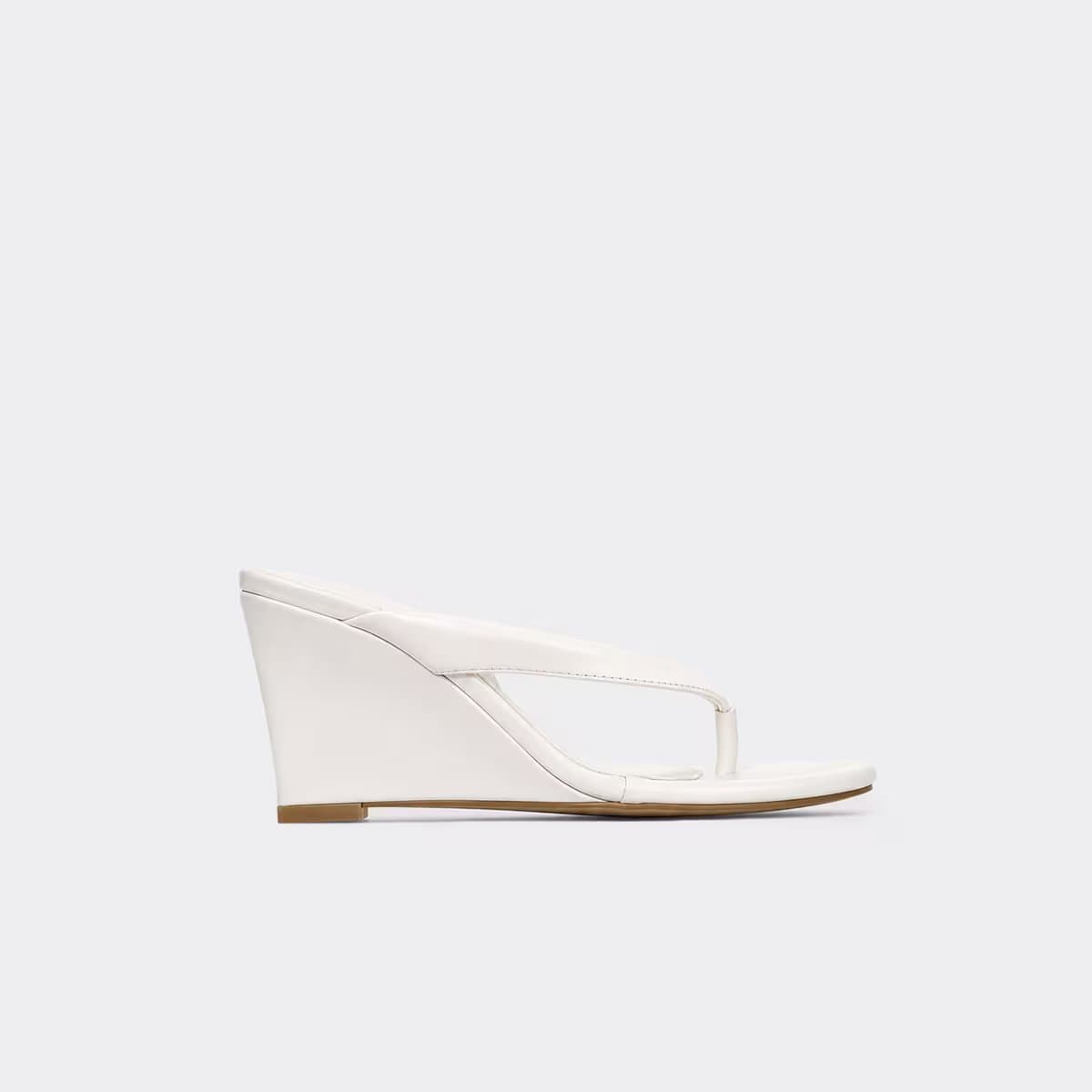 EGO Darya Thong Strap Wedge Heeled Mule In White Faux Leather, Women's Size UK 3