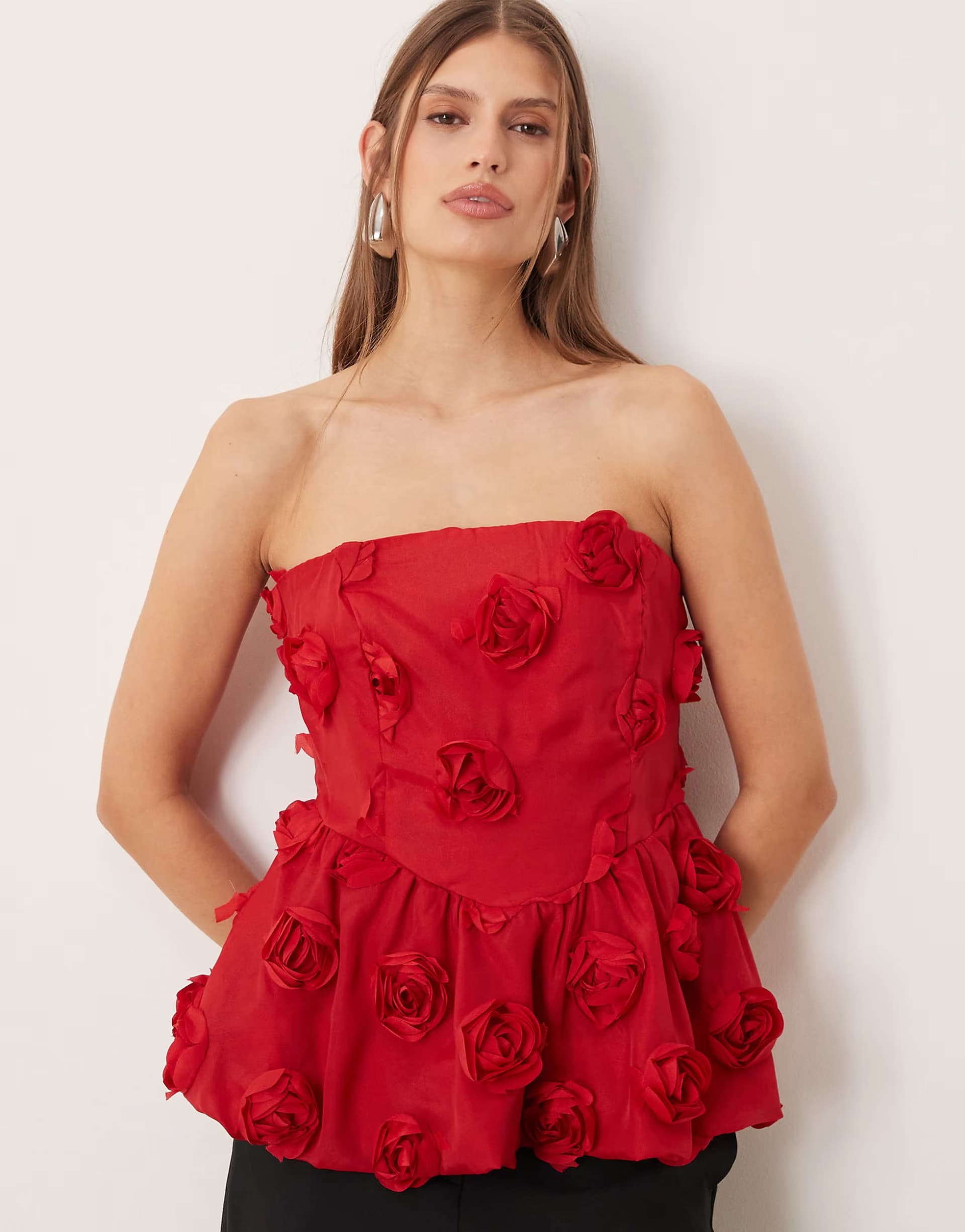 ASOS YAS 3D floral applique bandeau top in red