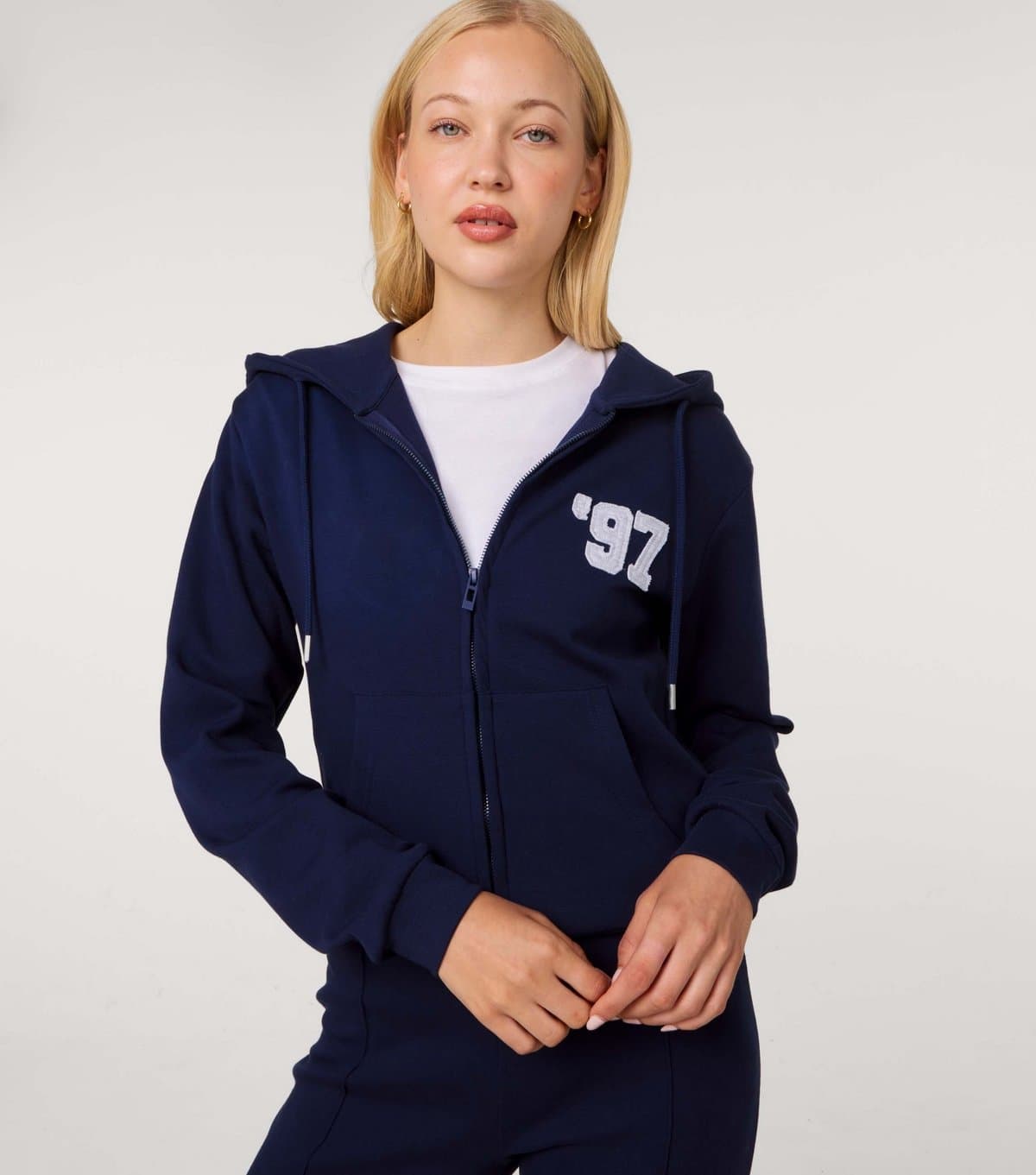 Pink Vanilla Pink Vanilla Navy 1997 Embroidered Zip Crop Hoodie