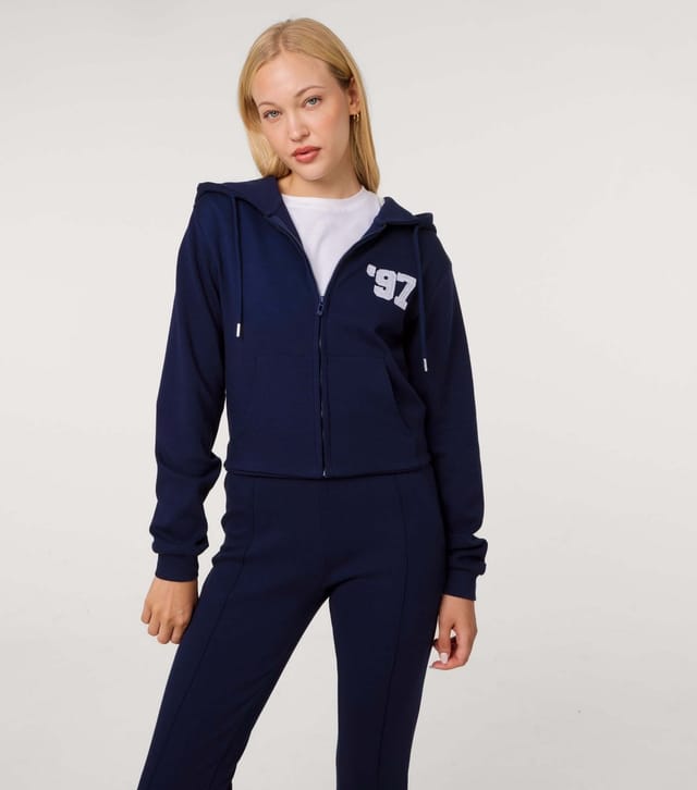 Pink Vanilla Women's Navy 1997 Embroidered Zip Crop Hoodie Pink Vanilla New Look - 3